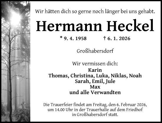 Traueranzeige von Hermann Heckel von Fürther Nachrichten Lokal
