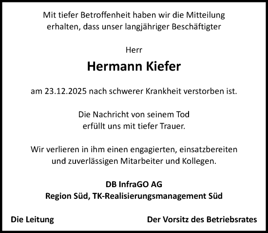 Traueranzeige von Hermann Kiefer von Nordbayerische Nachrichten Pegnitz Lokal