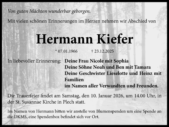 Traueranzeige von Hermann Kiefer von HPE,HHZ