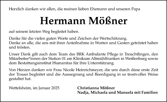 Traueranzeige von Hermann Mößner von Altmühl-Bote Lokal