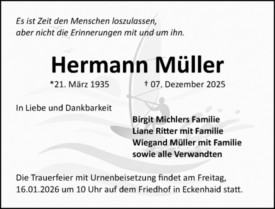 Traueranzeige von Hermann Müller von Gesamtausgabe Nürnberger Nachrichten/ Nürnberger Ztg.