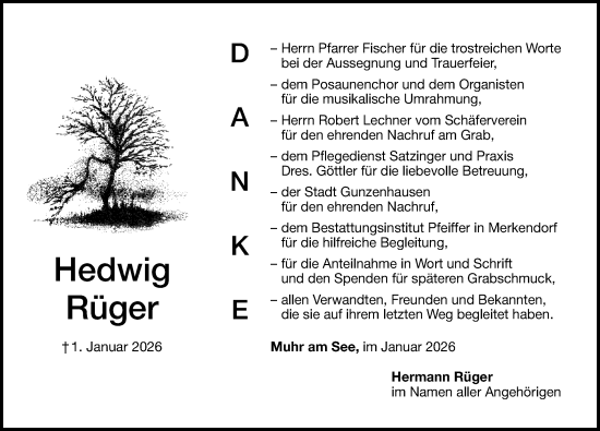 Traueranzeige von Hermann Rüger von Altmühl-Bote Lokal