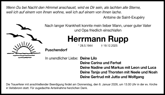Traueranzeige von Herrmann Rupp von Fürther Nachrichten Lokal