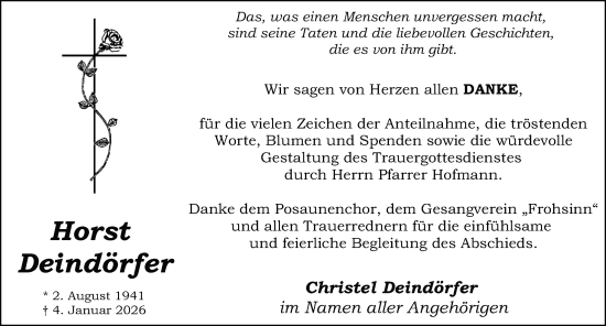 Traueranzeige von Horst Deindörfer von Schwabacher Tagblatt Lokal