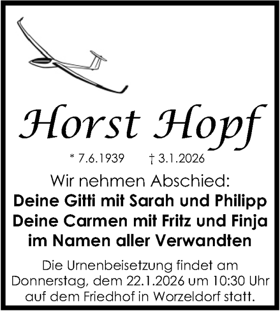 Traueranzeige von Horst Hopf von Gesamtausgabe Nürnberger Nachrichten/ Nürnberger Ztg.