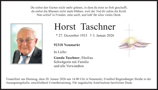 Traueranzeige von Horst Taschner von Neumarkter Nachrichten Lokal