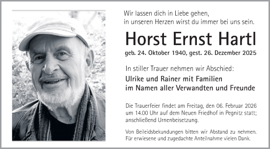 Traueranzeige von Horst Ernst Hartl von Nordbayerische Nachrichten Pegnitz Lokal