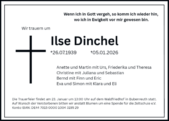 Traueranzeige von Ilse Dinchel von Erlanger Nachrichten Lokal