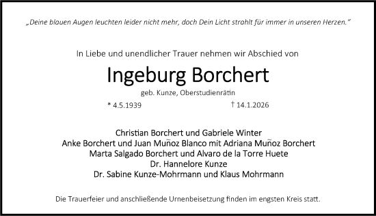Traueranzeige von Ingeburg Borchert von Erlanger Nachrichten Lokal