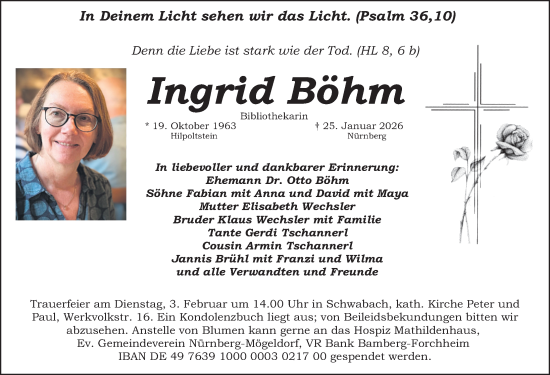 Traueranzeige von Ingrid Böhm von HST,G