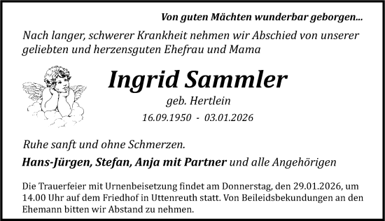 Traueranzeige von Ingrid Sammler von Erlanger Nachrichten Lokal