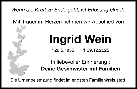 Traueranzeige von Ingrid Wein von Fürther Nachrichten Lokal
