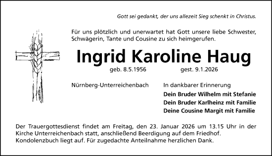 Traueranzeige von Ingrid Karoline Haug von HST,G