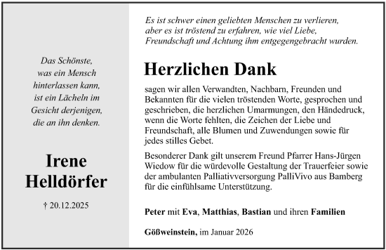 Traueranzeige von Irene Helldörfer von Nordbayerische Nachrichten Forchheim Lokal