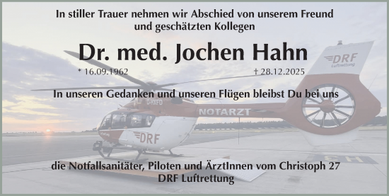 Traueranzeige von Jochen Hahn von Gesamtausgabe Nürnberger Nachrichten/ Nürnberger Ztg.