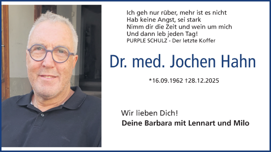 Traueranzeige von Jochen Hahn von Gesamtausgabe Nürnberger Nachrichten/ Nürnberger Ztg.