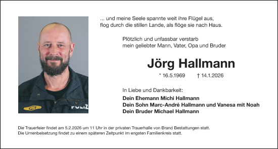 Traueranzeige von Jörg Hallmann von Gesamtausgabe Nürnberger Nachrichten/ Nürnberger Ztg.