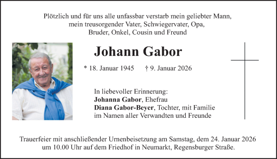 Traueranzeige von Johann Gabor von Neumarkter Nachrichten Lokal