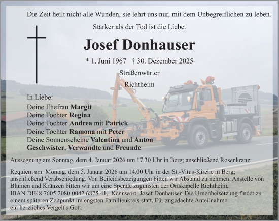 Traueranzeige von Josef Donhauser von Neumarkter Nachrichten Lokal