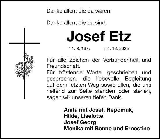 Traueranzeige von Josef Etz von Neumarkter Nachrichten Lokal