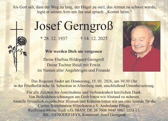 Traueranzeige von Josef Gerngroß von Roth-Hilpoltsteiner Volkszeitung Lokal