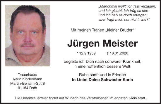 Traueranzeige von Jürgen Meister von Roth-Hilpoltsteiner Volkszeitung Lokal