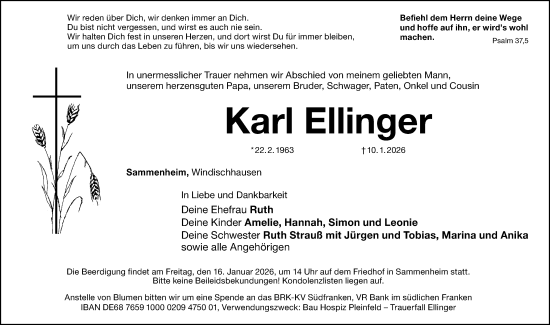 Traueranzeige von Karl Ellinger von Altmühl-Bote Lokal