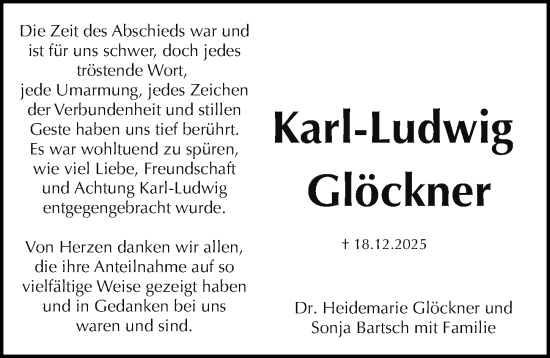 Traueranzeige von Karl-Ludwig Glöckner von Fürther Nachrichten Lokal