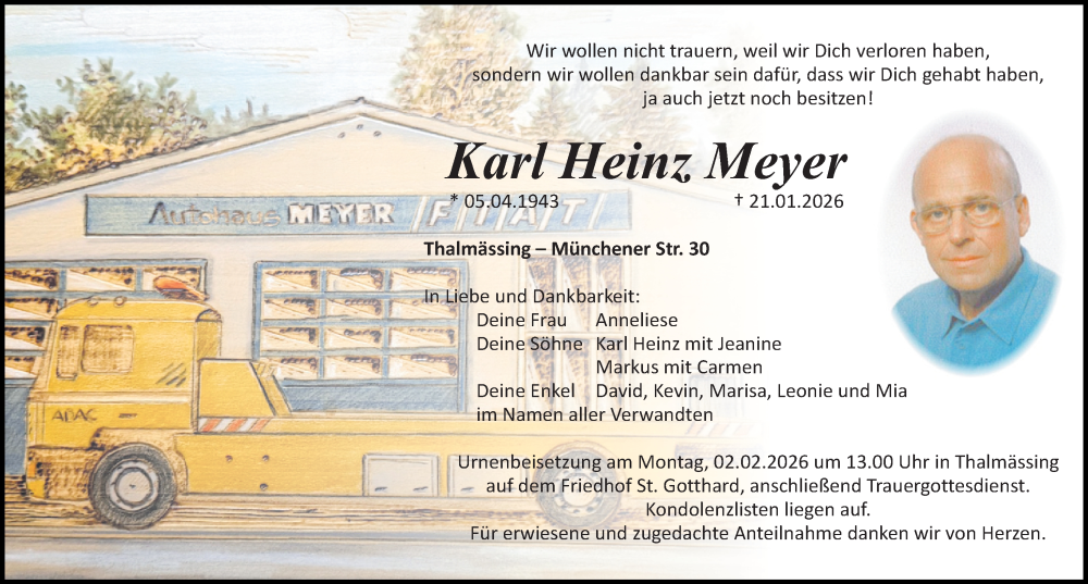  Traueranzeige für Karl Heinz Meyer vom 30.01.2026 aus Roth-Hilpoltsteiner Volkszeitung Lokal
