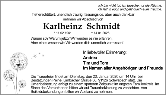 Traueranzeige von Karlheinz Schmidt von Schwabacher Tagblatt Lokal