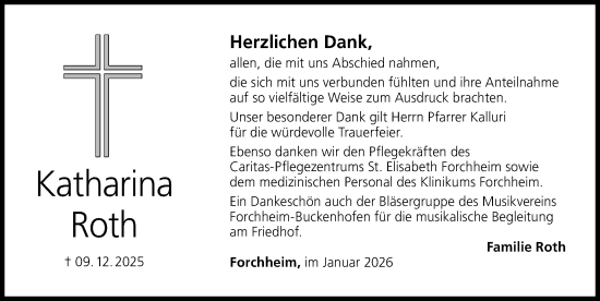 Traueranzeige von Katharina Roth von Nordbayerische Nachrichten Forchheim Lokal