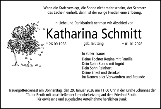 Traueranzeige von Katharina Schmitt von Nordbayerische Nachrichten Forchheim Lokal