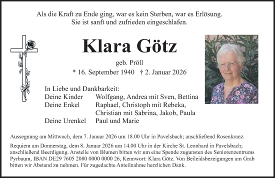 Traueranzeige von Klara Götz von Neumarkter Nachrichten Lokal