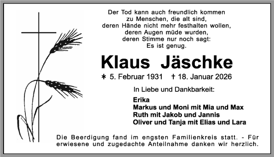 Traueranzeige von Klaus Jäschke von Roth-Hilpoltsteiner Volkszeitung Lokal