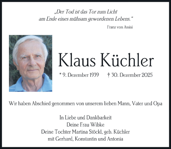 Traueranzeige von Klaus Küchler von Nordbayerische Nachrichten Forchheim Lokal