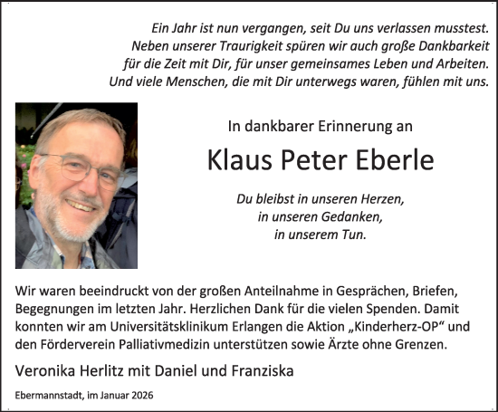 Traueranzeige von Klaus Peter Eberle von Nordbayer. Nachrichten Forchheim/ Erlanger Nachrichten
