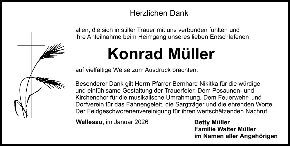  Traueranzeige für Konrad Müller vom 31.01.2026 aus Roth-Hilpoltsteiner Volkszeitung Lokal