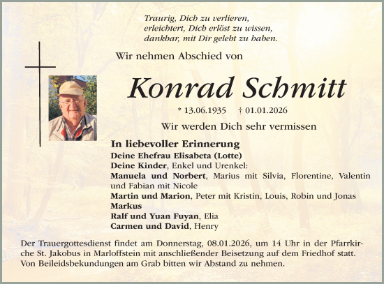 Traueranzeige von Konrad Schmitt von Erlanger Nachrichten Lokal
