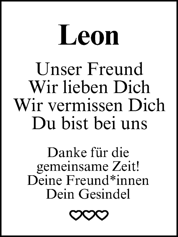  Traueranzeige für Leon  vom 03.01.2026 aus Erlanger Nachrichten Lokal