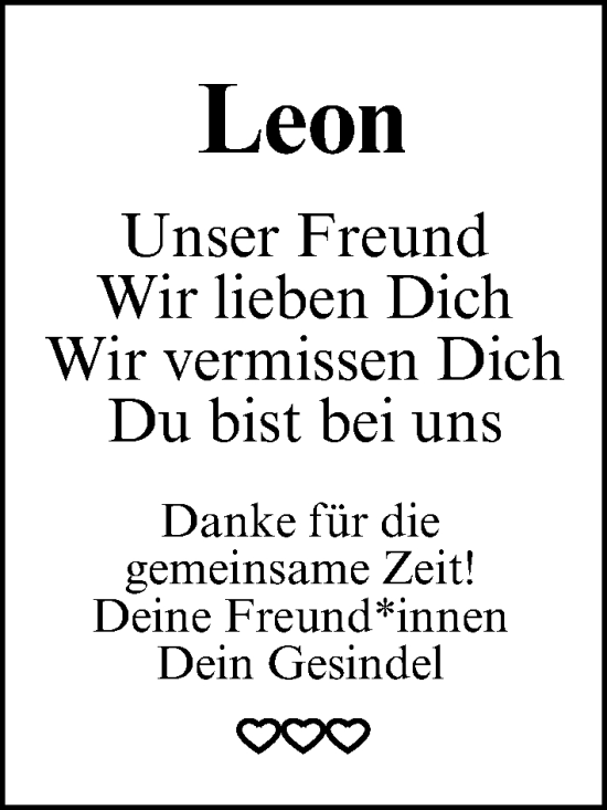 Traueranzeige von Leon  von Erlanger Nachrichten Lokal