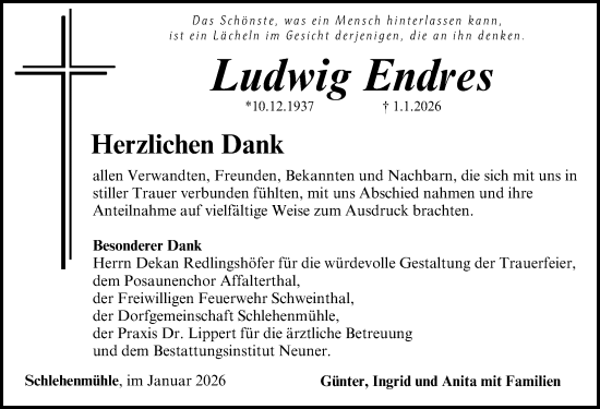 Traueranzeige von Ludwig Endres von Nordbayerische Nachrichten Forchheim Lokal