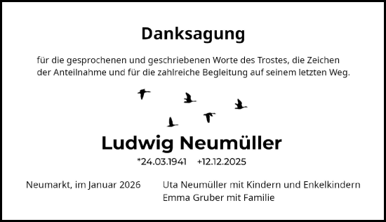 Traueranzeige von Ludwig Neumüller von Neumarkter Nachrichten Lokal