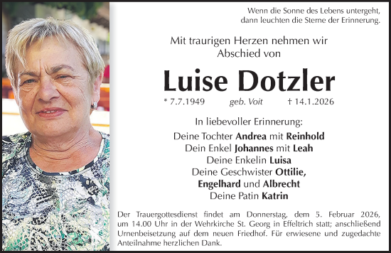 Traueranzeige von Luise Dotzler von Nordbayerische Nachrichten Forchheim Lokal