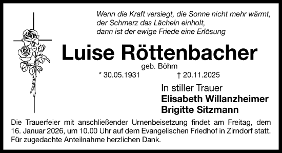 Traueranzeige von Luise Röttenbacher von Fürther Nachrichten Lokal