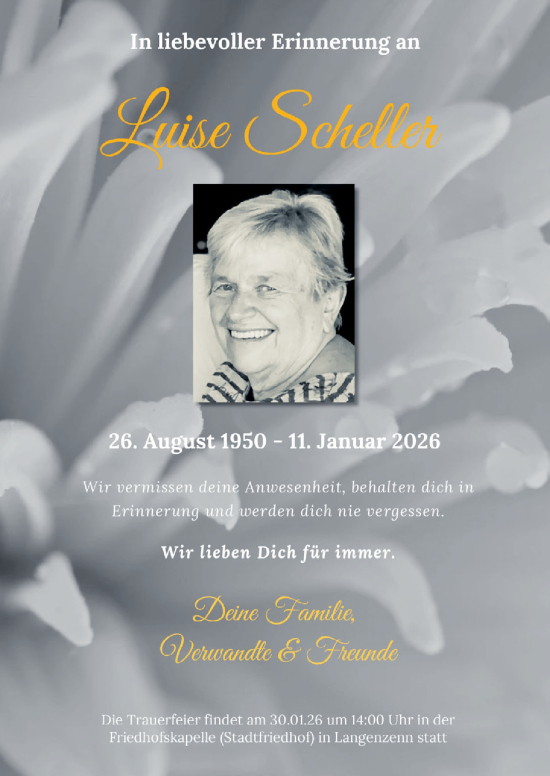 Traueranzeige von Luise Scheller von Fürther Nachrichten Lokal