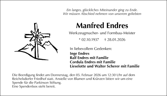 Traueranzeige von Manfred Endres von Gesamtausgabe Nürnberger Nachrichten/ Nürnberger Ztg.