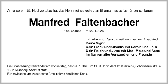 Traueranzeige von Manfred Faltenbacher von Gesamtausgabe Nürnberger Nachrichten/ Nürnberger Ztg.