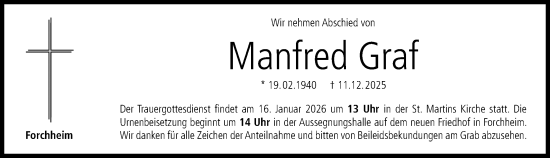 Traueranzeige von Manfred Graf von Nordbayerische Nachrichten Forchheim Lokal