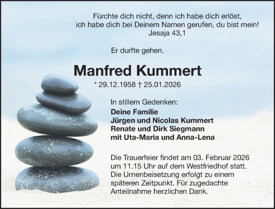Traueranzeige von Manfred Kummert von Gesamtausgabe Nürnberger Nachrichten/ Nürnberger Ztg.