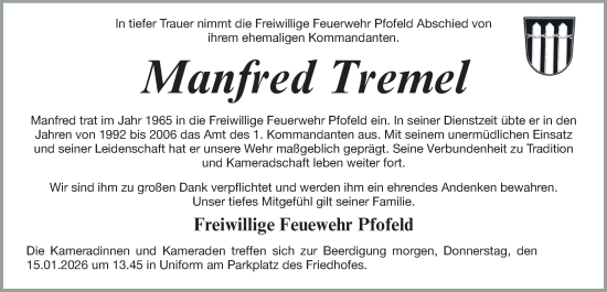 Traueranzeige von Manfred Tremel von Altmühl-Bote Lokal